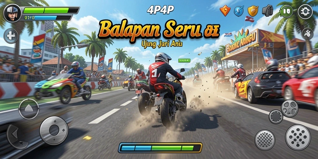 Screenshot gameplay 4P4P menampilkan balapan seru dan menegangkan.