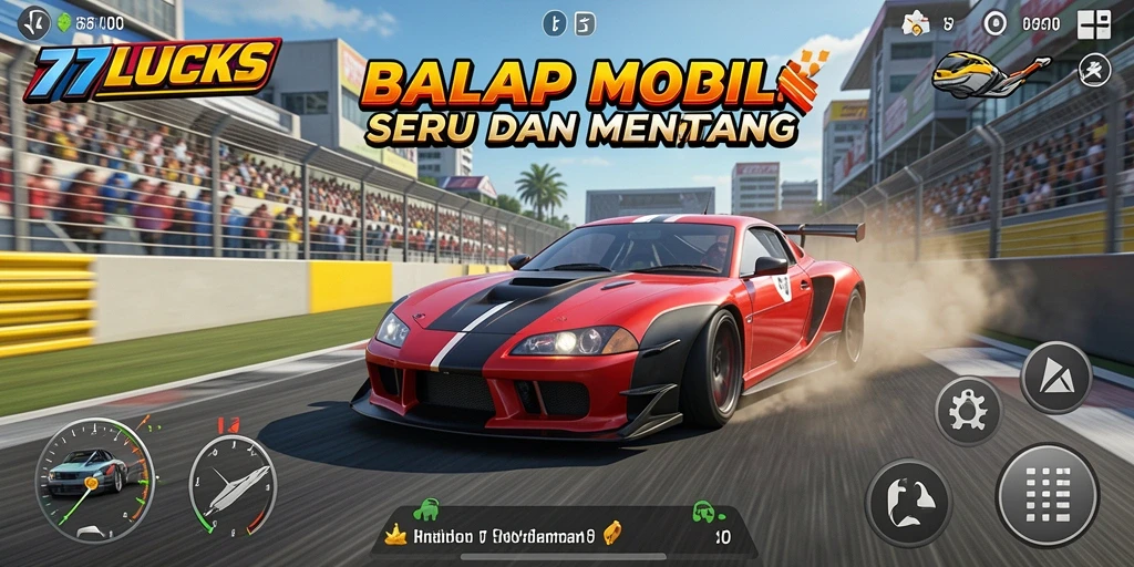 Gameplay mendebarkan dari balapan mobil di 77LUCKS.