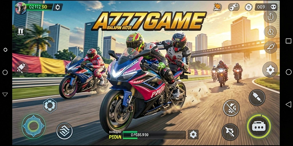 Gameplay A777GAME yang seru dan mendebarkan saat balapan motor.