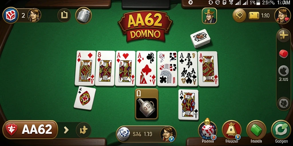 Gameplay seru dalam AA62 dengan kartu Domino yang menarik.
