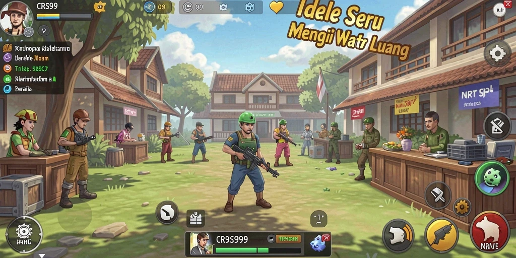 Tampilan gameplay seru dalam game Idle CRS99 yang penuh warna.