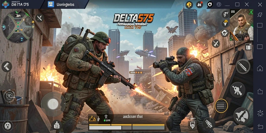 Gameplay intens DELTA575 dengan aksi pertempuran menegangkan.