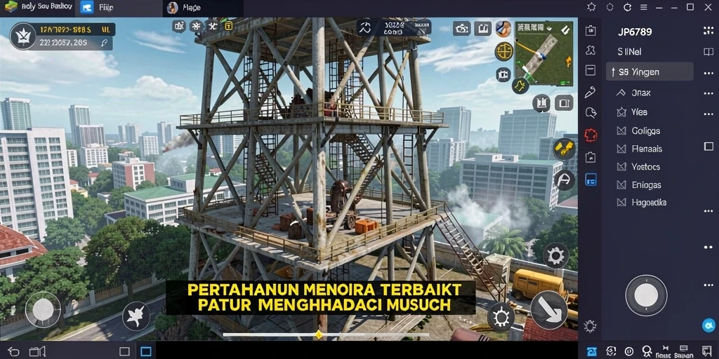 Screenshot gameplay JP6789 menunjukkan aksi menara melawan gelombang musuh.