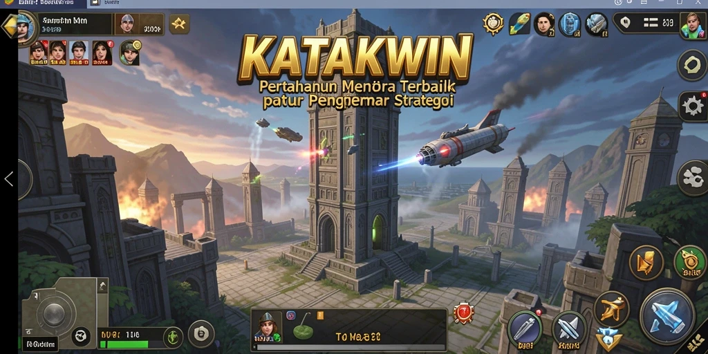 Tampilan gameplay menara pertahanan yang menegangkan dan berwarna-warni di KATAKWIN.