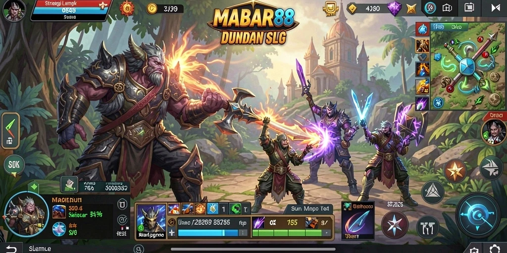 Gameplay SLG MABAR88 menampilkan strategi dan pertarungan yang mendebarkan.