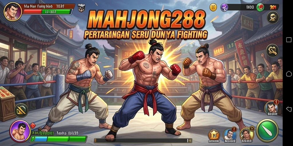 Screenshot utama MAHJONG288 menampilkan pertarungan seru dan karakter yang kuat.