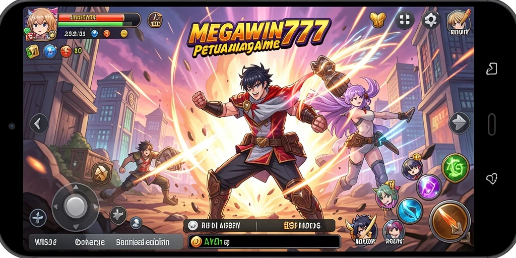 Tampilan screenshot MEGAWIN777 menampilkan karakter anime dalam pertempuran epik.