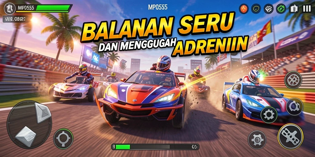 Tangkapan layar gameplay MPO555 dengan aksi balapan yang seru.