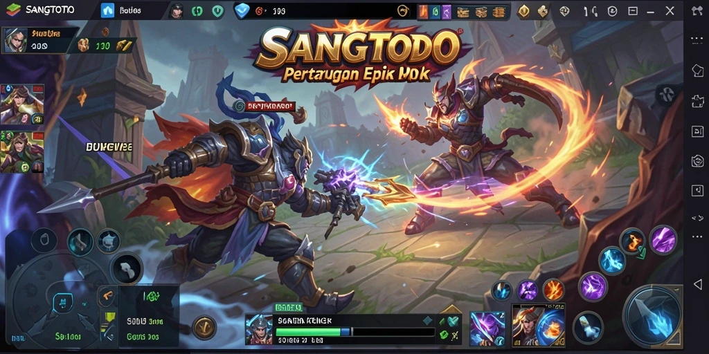 Tampilan gameplay seru SANGTOTO dalam pertarungan MOBA yang mendebarkan.