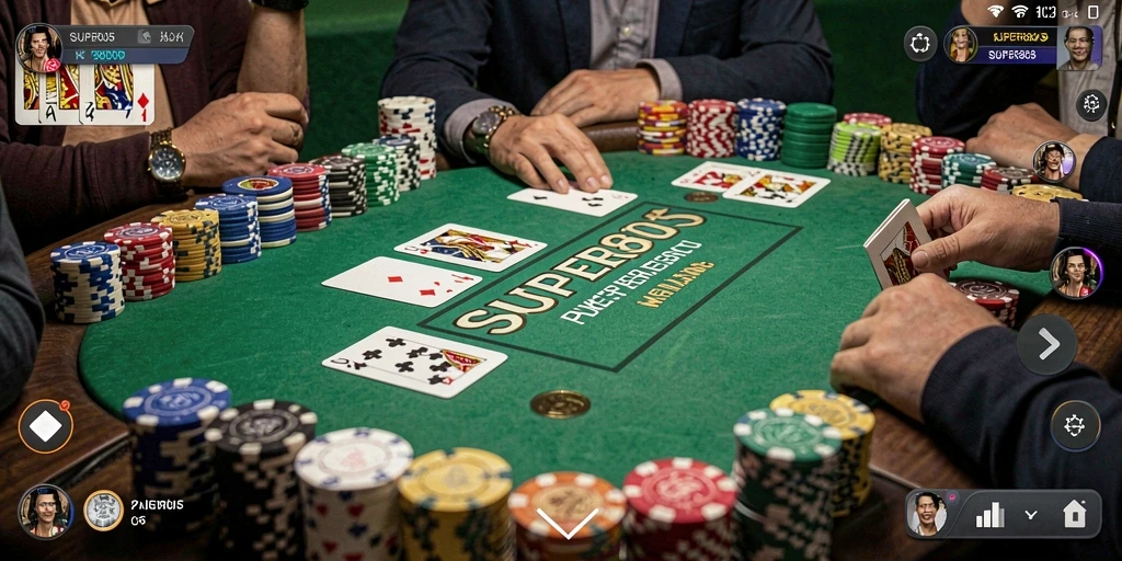 Tampilan gameplay Poker yang mendebarkan di SUPER805.