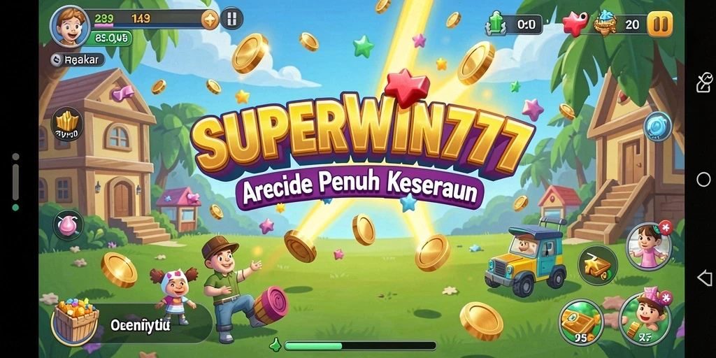 Screenshot utama <strong>SUPERWIN777</strong> menampilkan gameplay Arcade yang penuh warna.